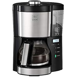Melitta Look V Timer 1025-08 Cafetière filtre programmable, 10 à 15 tasses, réservoir d'eau amovible et programme de détartrage, Noir / Inox