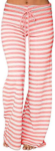 QBQ Women Stripe Palazzo Trousers Drawstring Cotton Casual Wide Leg Pants,Good For Party Holiday Yoga (Pink, Large)