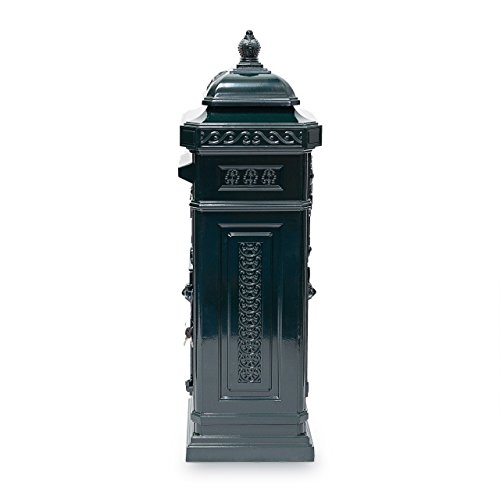 Relaxdays Standbriefkasten Antik HBT: 106 x 38 x 34 cm nostalgischer Säulenbriefkasten aus rostfreiem Aluminium englischer Briefkasten Postkasten in britischem Design mit Posthorn, grün - 6