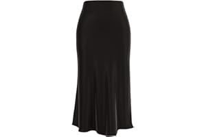 comefohome Womens Leopard Print Skirt High Waist Hidden Elasticized Waistband Midi Satin Skirts