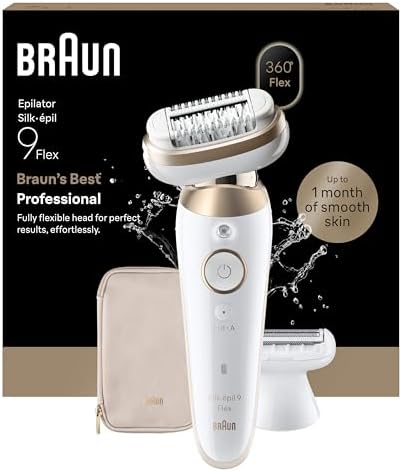 Braun Silk Epil 9 Flex Epilatore Elettrico Donna con Testina Flessibile 360° Per Epilazione Semplice e Pelle Liscia, Rasoio Elettrico Donna, Wet&Dry, Testina Radente, Cappuccio Regolatore,9-041 3D,Oro