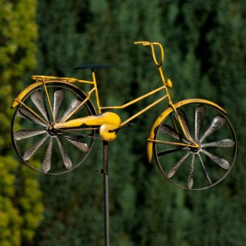 Metall Windrad – Bicycle yellow – wetterfest, mit Antik-Effekt – Windräder: Ø18cm, Motiv: 51x32cm, Gesamthöhe: 160cm – inkl. Standstab (Yellow) - 3