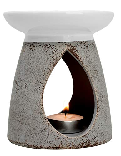 Piquaboo - Bruciatore per olio in ceramica, misura grande, 13 cm, con confezione regalo, Ceramica, Grigio, 13x11x11 cm