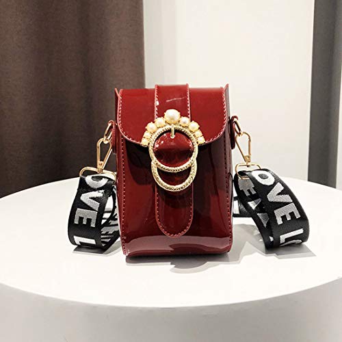 Preisvergleich Produktbild BAACHANG Retro Perle Schnalle Handytasche Lackleder Glossy Handytasche Crossbody Breite Schulter Mini Bag (Color : Red)