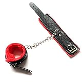 Fuwok Adjustable Wrist Handcuffs Ankle Bracelets Pu Leather Bracelet Cuffs (Black-Red)
