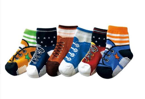 Boys Toddlers Kids 6-pack Funky Graphic II NON SKID Shoe-like Socks - AGE 1 2 3 (9-15cm)