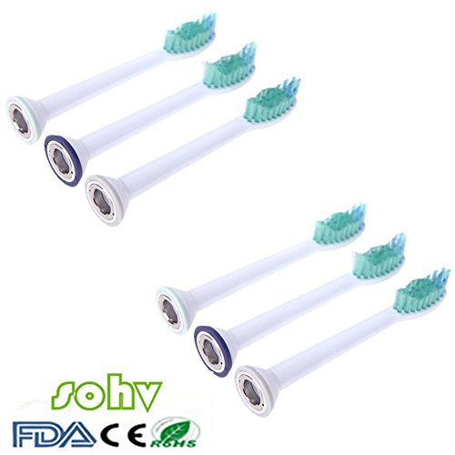 Preisvergleich Produktbild Sohv® Ersatz Aufsteckbürsten, Kompatibel Mit Philips Sonicare HX6013 / 05(HX6011,HX6012) ProResult Bürstenaufsatz, Standard,6 Stück(2er-Pack)[3,6,9,12,15,18 Stück Verfügbar],weiß.