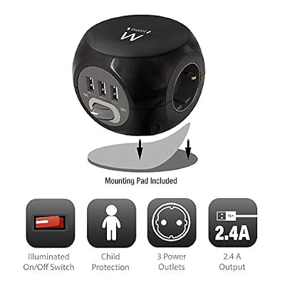Ewent EW3938 Intérieur Noir Adaptateur de Puissance & onduleur - Adaptateurs de Puissance & onduleurs (Intérieur, Universel, USB Type-A, 2,4 A, 5 V, 3 Sortie(s) Ca)