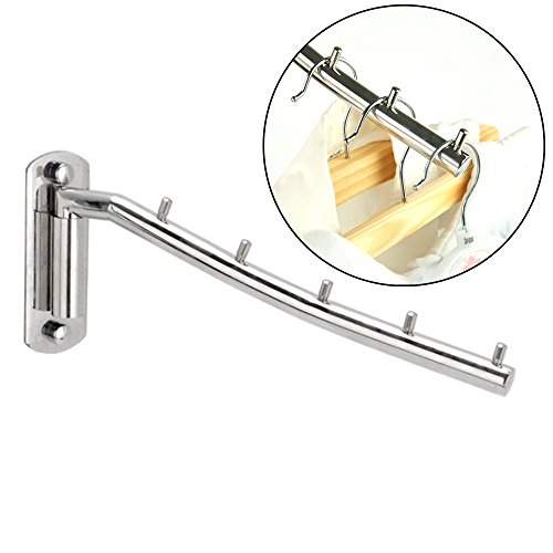 Newdora 180°drehbarer Edelstahl Kleiderhaken Wand-Kleiderständer Kleiderlüfter Garderobenhaken Schwingenarmhalter Kleiderbügel Kleiderständer Kleiderbügel Mit 5 Haken – Silber - 7