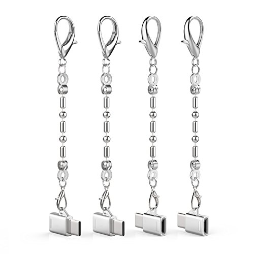 MoKo USB-C auf Micro USB Adapter, [4 Pack] verwandelt USB Type-C Input in Micro-USB, 56k Widerstand, Verwendet OTG Technologie mit Schlüsselanhänger für 2016 New MacBook Pro, Google Pixel XL und weitere, Silber