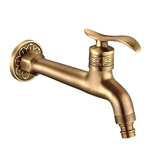 YUETAI Genérico Antiguo Faucet Latón Palanca Manija Lavandería Baño Montaje En Pared Lavadora Faucet Manguera De Jardín Exterior Solo Grifo Frío Largo (FGSZJZ)
