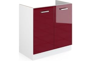 Vicco mobile lavello cucina R-line, Rosso bordeaux lucido/Bianco, 80 cm senza piano di lavoro