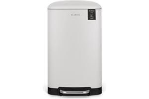 Les Collectors – Poubelle de Cuisine à Pédale N°828, Acier inoxydable, Capacité 40L, Sac compatible 50L, Compacte, Pratique, Fermeture silencieuse, Seau intérieur amovible, Finition Mat, Blanche