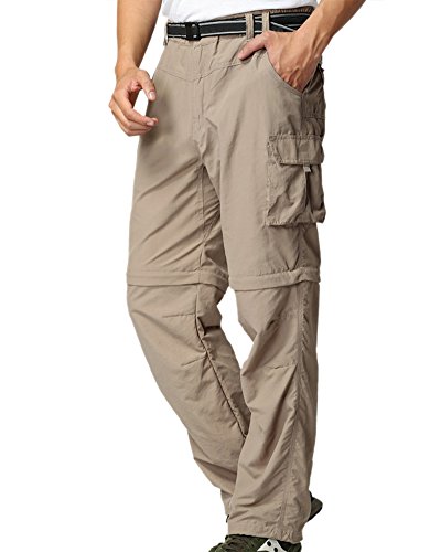 Jessie Kidden Mens Cargo Trousers Walking Hiking Lightweight Tactical Adventure Zip Off Convertible Quick Dry Climbing Mountain Fishing Work Pants #225 Khaki-XXS 29