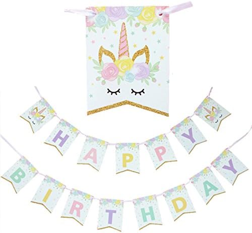 Clerfy Acc Happy Birthday banners Decorating Theme Party For Linda Fantasy Rainbow Unicorn Fairy Girl Birthday Happy Birthday Baby Shower Party Banner