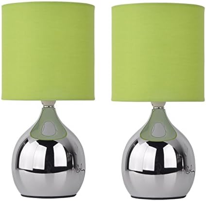 Pair of Modern Touch Lamp Lounge Bedside Table Lights Lamps (Green+Chrome Base)