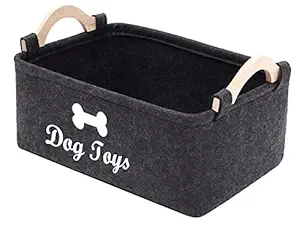 Brabtod Felt pet Toy Basket and Accessory Storage Bin - Perfect for organizing pet Toys, Blankets, leashes and Food-Darkgrey-Dog-L