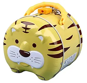WISHKEY Cute & Attractive Cartoon Cat Metal Piggy Bank with Secure Lock & 2 Keys for Kids, Money Saving Coin Box for Boys & Girls (Pack of 1, Multicolor)