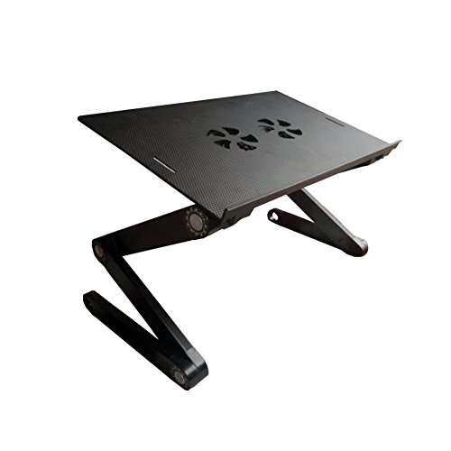 LIVHÒ | Einstellbare und tragbare Laptop Bett Halterung + Ablage für die Maus – Faltbarer Schreibtisch mit 2 Lüfter für Kühlung, Notebook-Ständer 7“-16“
