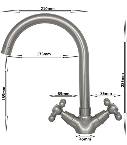 Niederdruck Küchenarmatur Spültischarmatur Waschbeckenarmatur Geschirrbrause Zweigriffmischer Wasserhahn Mischbatterie Armatur Küche Untertischgerät Nostalgie Retro Look in Edelstahl 6015BC - 6