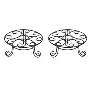 Vudy Black Plant Stand for Flower Pot Heavy Duty Potted Holder Indoor Outdoor Metal Rustproof Iron Garden Container Round Supports Rack for Planter Stand Outdoor and Indoor Plant (Pack of - 2)