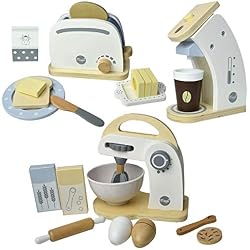 Meppi Appliances Set Grille-Pain / cafetière / mixeur en Bois pour la Cuisine des Enfants / Cuisine ludique