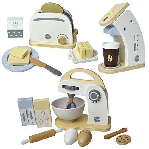 Meppi Appliances Set Grille-Pain / cafetière / mixeur en Bois pour la Cuisine des Enfants / Cuisine ludique