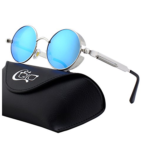 CGID E72 Steampunk estilo retro inspirado círculo metálico redondo gafas de sol polarizadas para hombres