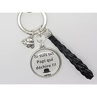 porte clés personnalisable PORTE CLÉS OU BIJOUX DE SAC PERSONNALISABLE CADEAU POUR UN PAPi , UN PAPY, UN .PAPI, UN GRAND-PÈRE que l'on aime : fête des grands-père, anniversaire, noël - thème un papi qui déchire
