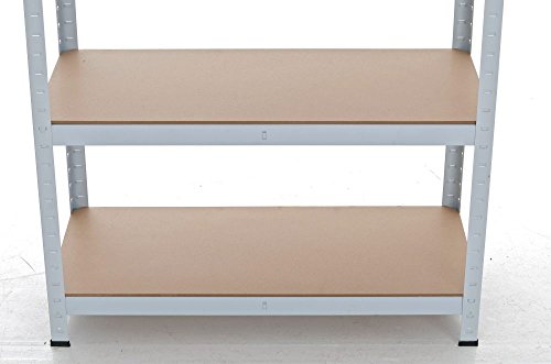 CLP Schwerlastregal BIG, Metall, verzinkt, Tragkraft 1325 kg, 180 x 90 x 45 cm, Lagerregal 5 Böden weiß - 6