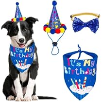 Set Compleanno Per Cane NITAIUN - Bandana, Cappello E Papillon Regolabili, Colore Blu - Foto 2