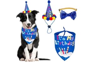WUBAYI Set di bandana di compleanno per cani, con cappello e papillon, per feste di compleanno a forma di cagnolino, decorazione per cani e gatti (blu scuro)