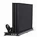Produktbild PS4 Slim Standfuß mit Lüfter, PS4 Slim Vertikaler Ständer Dockingstation Dual Cooler Pad Lüfter System für PS4 Konsole + 2 Fernbedienung Controller Ladestation + 3 USB Port Hub für Sony PlayStation 4 Slim