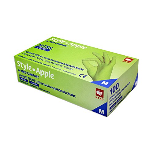 Style Apple by MED-COMFORT Apfelgrüne Nitrilhandschuhe puderfrei 100 Stück Größe Wählbar (M)