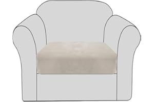 BellaHills Velvet Stretch Sofa Seat Cushion Covers Couch Cushion Covers Modular Seat Covers Furniture Protector Sofa Seat Cover with Elastic Bottom(1 Piece, Oatmeal)
