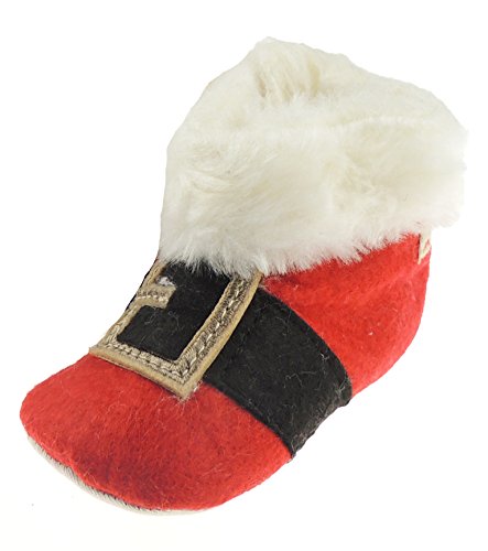 Baby Girls Boys Red & White Santa Booties Black Belt Buckle Fluffy Faux Fur Trim 3 (12-18 Months)