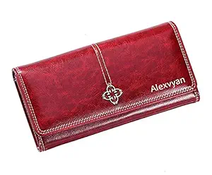 AlexVyan Red Women Long Purse Wallet Female Women/ Ladies/ Girls Wallets Card Holder 3 Pocket Card Organizer Raksha Bandan Gift