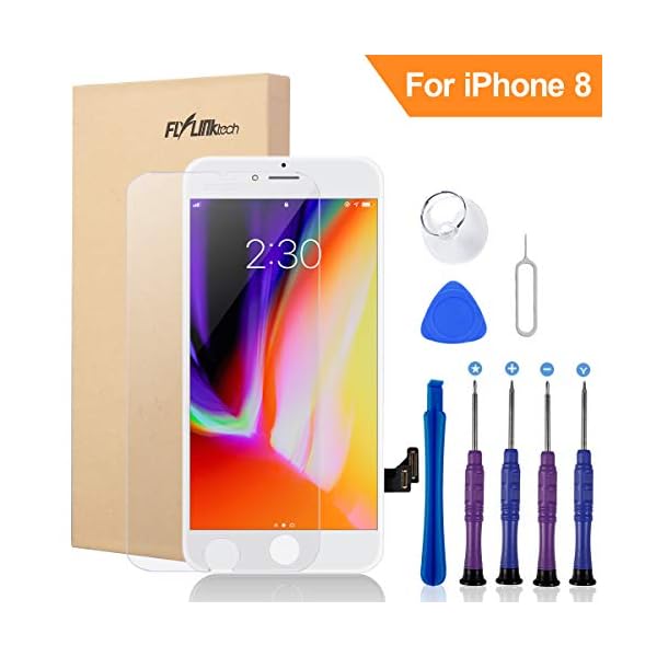 FLYLINKTECH Für iPhone 8 Display Weiß, LCD 3D Touchscreen Digitizer Assembly mit Werkzeuge und Displayschutzfolie Für iPhone 8 Weiß 4.7"