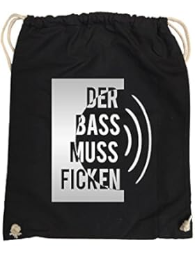 Comedy Bags - DER BASS MUSS FICKEN – hipster Turnbeutel, bedruckter Gymbag aus 100 % Baumwolle mit robuster Kordel...