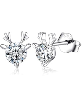 Ohrstecker Silber Mädchen Kinder Kleine Nickelfrei Ohrringe Stecker aus 925 Silber und Kristall Stein, Geweih...
