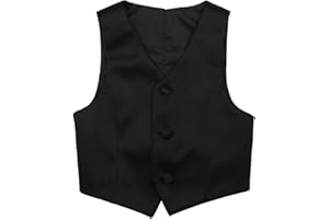 IEFIEL Enfant Garçons Gilet Veste A Paillettes Sequins sans Manches V-Col Vestons De Costume De Déguisement Cérémonie Mariage 2-16 Ans Noir 10-12 ans