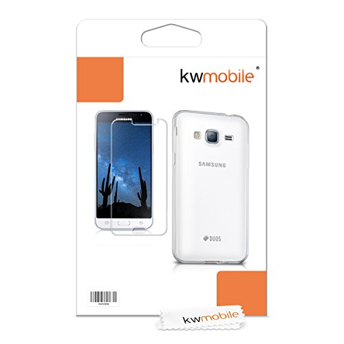 kwmobile 2in1 Set: Crystal Case HÃ¼lle + Panzerglas Displayschutzfolie fÃ¼r Samsung Galaxy J3 (2016) DUOS aus TPU Silikon - transparente SchutzhÃ¼lle Cover klar in Transparent