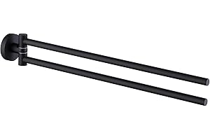 HomeHeng Portasciugamani doppio in acciaio inox 304 a due bracci, mensola porta asciugamani da parete 41 cm, 2 aste, per bagno e cucina, Nero Opaco