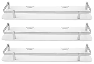 STIMULUS Stylish Acrylic Glossy Wall Mount Bathroom Shelf (White, 15X5 Inch), 3 Pcs Set