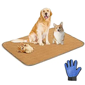 MBJERRY Washable Pee Pads for Dogs+Pet Grooming Gloves, Reusable Puppy Pads Non-Slip Waterproof Dog Training Pad for Whelping(S-17x24 inches)