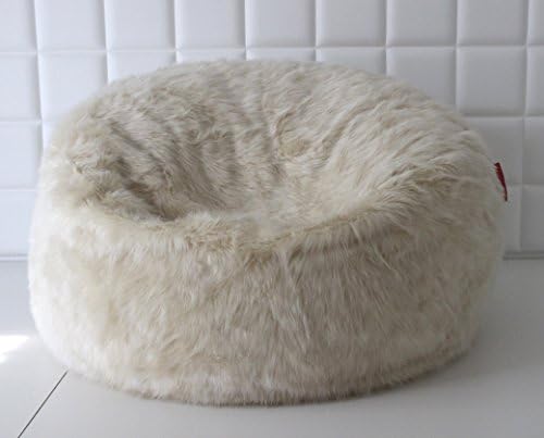 LARGE LUSH &amp; SOFT IVORY FOX FAUX FUR BEAN BAG CLOUD CHAIR COVER, POUF, PUFA 110 CM x 60 CM