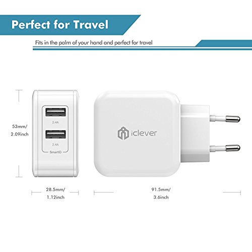 iClever BoostCube IC-TC02 4,8A 24W Dual USB Ladegerät 2-Port Reise Ladeadapter mit SmartID-Technologie für iPhone, Apple, Samsung, Android Smartphones und Tablets PC, Weiß - 5