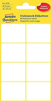 Avery Zweckform 3078 Mini d'organisation Étiquettes (40 pièces, 38 x 29 mm) 5 feuilles Blanc