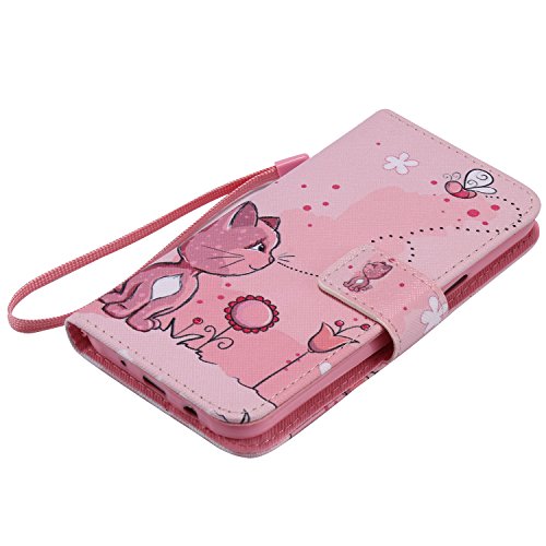 Feeltech Samsung Galaxy J5/J5 2015 Hülle PU-Leder und Brieftasche Bunte Muster Fall mit Magnetverschluss, Hybrid-Kickstand mit Stand-Funktion, schlagen Sie schützende weiche TPU Stoßstangenabdeckung und Kreditkartenhalter für Samsung Galaxy J5/J5 2015 Handgelenk Bügel-Buch-Art-Geldbeutel-Tasche mit 2 In 1 Berühren Sie Stift – Rosa Katze - 6