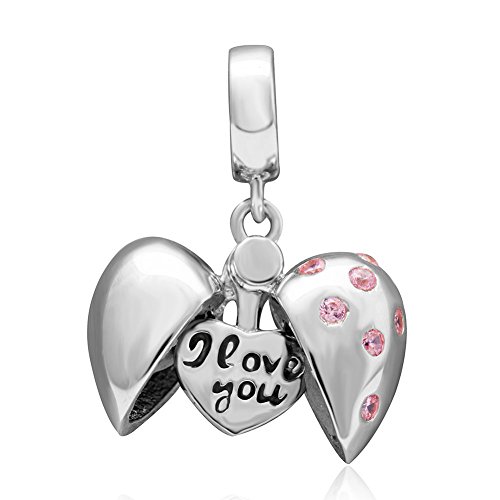 I Love You charm con pendente viola pietra 925 sterling Silver Love Heart Bead Pandora charms